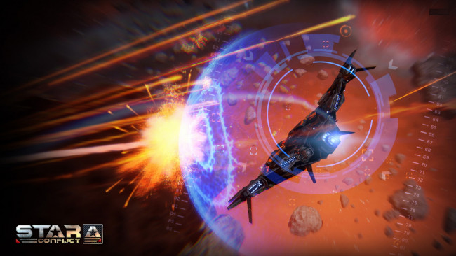 Обои картинки фото видео игры, star conflict, взрыв, вселенная, полет, космический, корабль