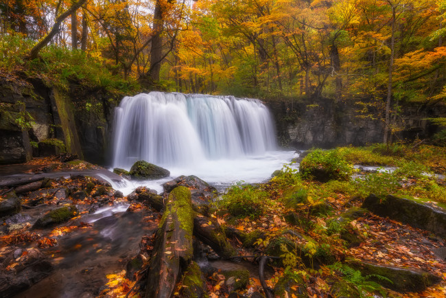 Обои картинки фото природа, водопады, лес, осень, река