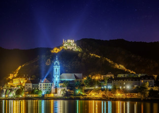 Картинка австрия города -+огни+ночного+города ночь фонари здания водоем