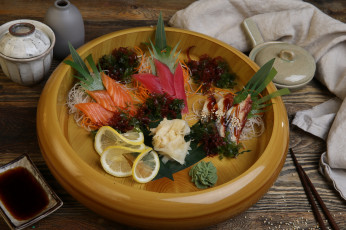 Картинка еда рыба +морепродукты +суши +роллы имбирь зелень морковь фунчоза