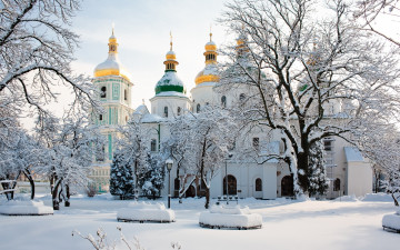 обоя города, - православные церкви,  монастыри, снег, деревья, киев, украина, зима, софийский, собор