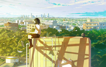 Картинка аниме город +улицы +здания loundraw