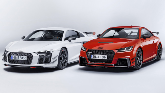 Обои картинки фото audi tt-rs performance parts and audi r8 performance parts 2018, автомобили, audi, parts, 2018, performance, r8, tt-rs