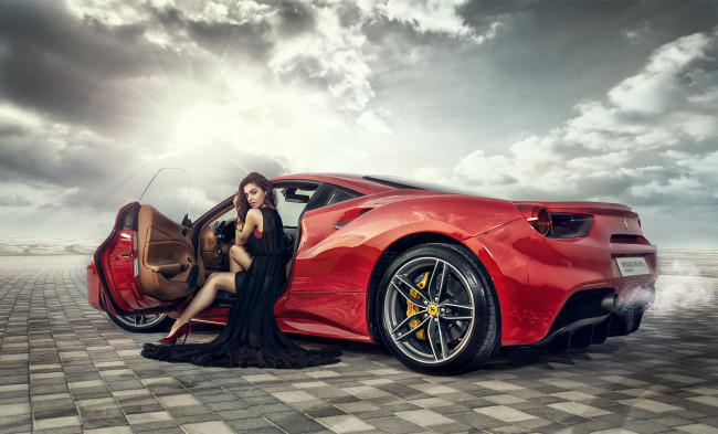 Обои картинки фото автомобили, -авто с девушками, ferrari