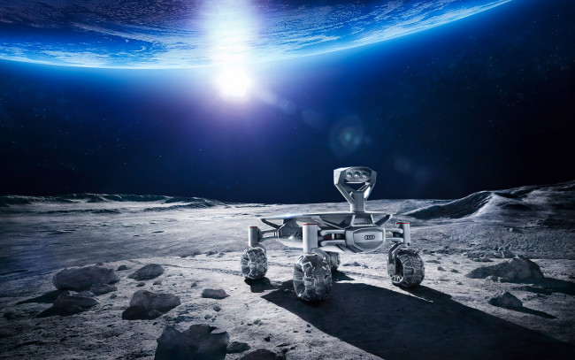 Обои картинки фото космос, арт, audi, moon, rover