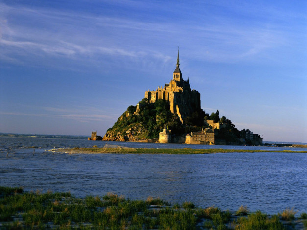 Обои картинки фото города, крепость мон-сен-мишель , франция, крепость, вода