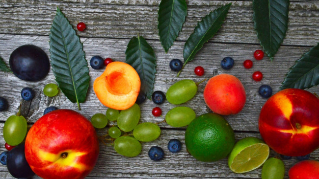 Обои картинки фото еда, фрукты,  ягоды, виноград, сливы, нектарин