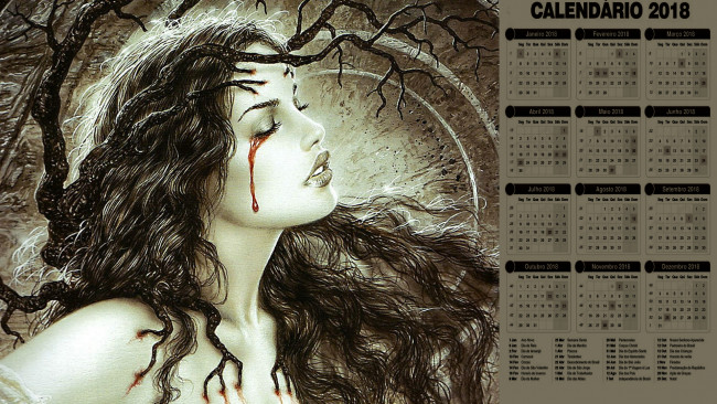 Обои картинки фото календари, фэнтези, девушка, лицо, кровь, профиль