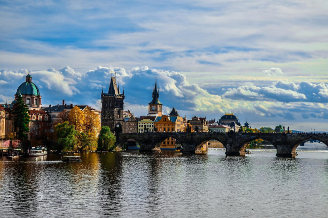 Обои картинки фото города, прага , Чехия, карлов, мост, влтава