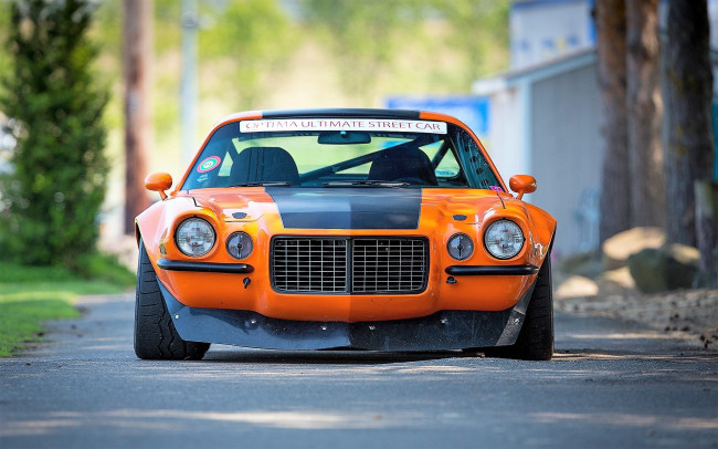 Обои картинки фото автомобили, camaro, оранжевый, дорога