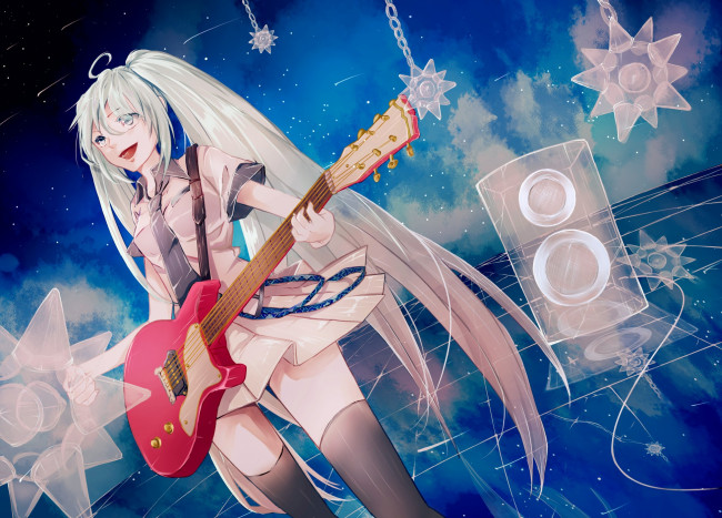 Обои картинки фото аниме, vocaloid, гитара, девушка