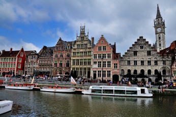 Картинка гент бельгия города улицы площади набережные корабли набережная здания