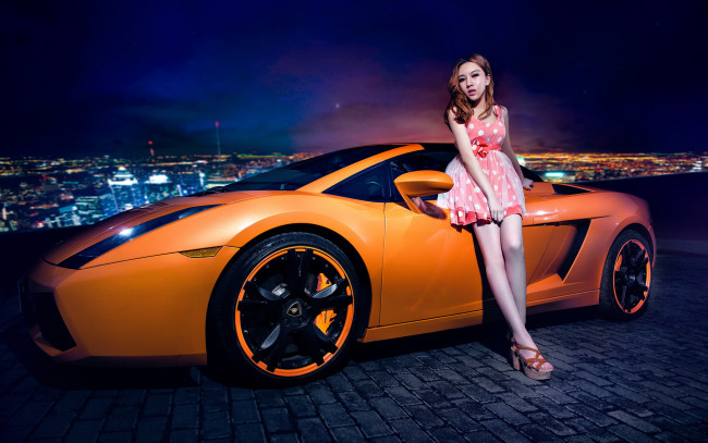 Обои картинки фото автомобили, авто, девушками, автомобиль, девушка, азиатка, ночь