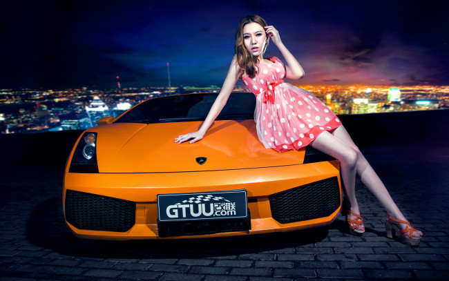 Обои картинки фото автомобили, авто, девушками, азиатка, девушка, автомобиль, ночь