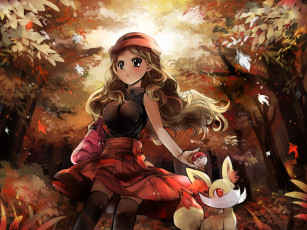 Картинка аниме pokemon арт девушка природа покебол