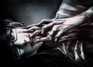 Картинка аниме -weapon +blood+&+technology кольца руки кровь парень арт