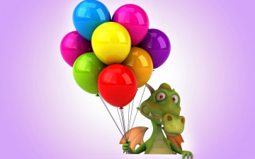 Картинка 3д+графика юмор+ humor funny balloons colorful дракон шары dragon 3d