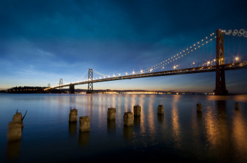 Картинка города -+мосты ночь сан-франциско калифорния соединенные штаты небо огни bay bridge залив отражение