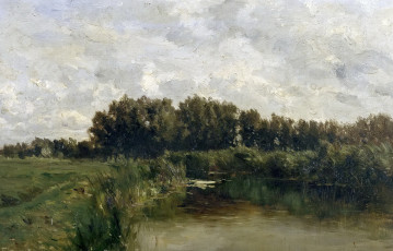 Картинка рисованное природа трава деревья пейзаж картина карлос де хаэс озеро во фрисландии
