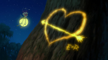 обоя мультфильмы, the princess and the frog, ночь, звезды, светлячок, сердце