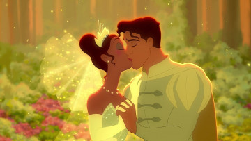 Картинка мультфильмы the+princess+and+the+frog поцелуй парень жених девушка невеста