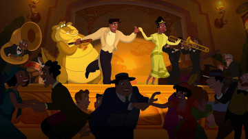 Картинка мультфильмы the+princess+and+the+frog сцена танец музыкант крокодил люди девушка