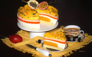 Картинка еда торты кофе торт натюрморт слои десерт маракуйя