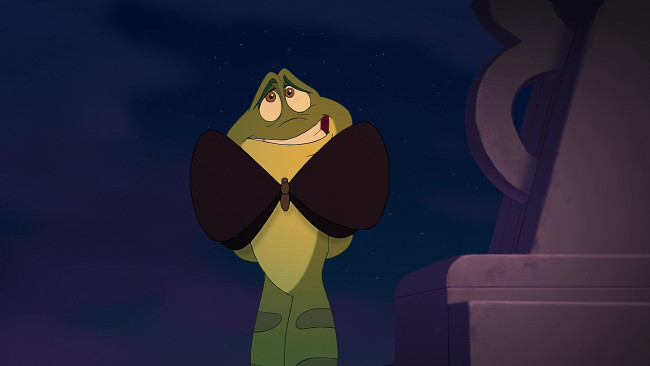 Обои картинки фото мультфильмы, the princess and the frog, бабочка, лягушка