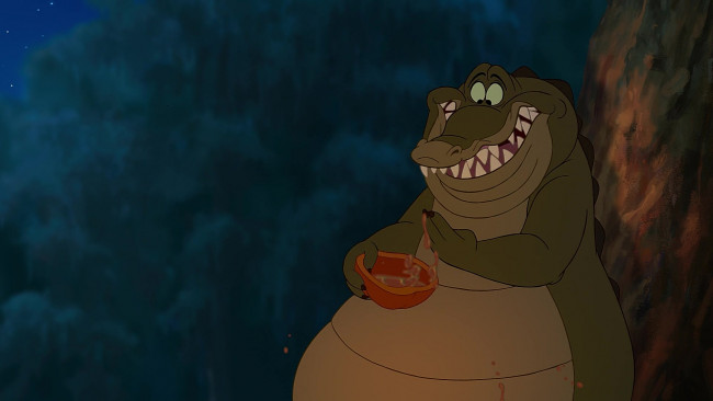 Обои картинки фото мультфильмы, the princess and the frog, миска, крокодил