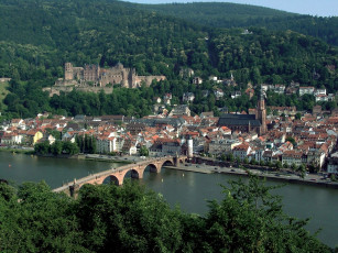 обоя города, гейдельберг , германия, замок, река, мост, панорама