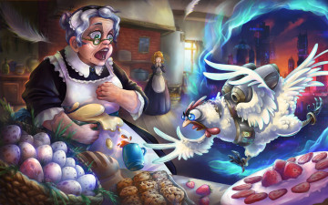 Картинка фэнтези существа женщины курица яйца портал кухня еда