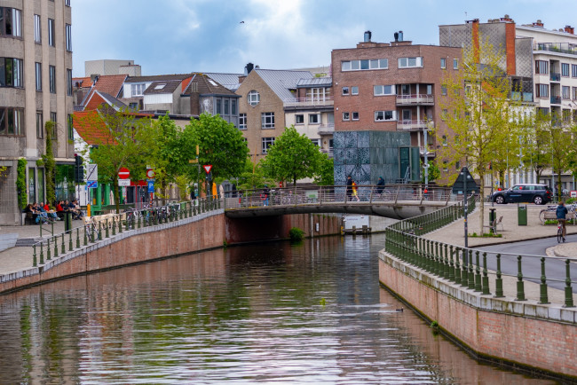 Обои картинки фото города, гент , бельгия, канал, мост, набережная