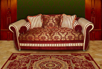 Картинка интерьер мебель красный диван подушки