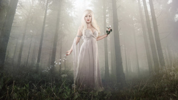 Картинка фэнтези девушки девушка лес туман цветок трава лето