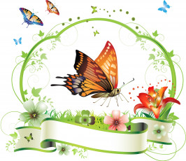 Картинка векторная+графика животные цветы фон бабочка