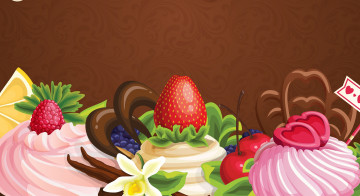обоя векторная графика, еда, abstraction, fruits, cakes, крем, цветы, сладость, шоколад, пирожное, ягоды, фрукты, cream, sweets, flowers, chocolate, berries