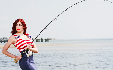 обоя девушки, -unsort , рыжеволосые и другие, fishing, woman, kimber lee