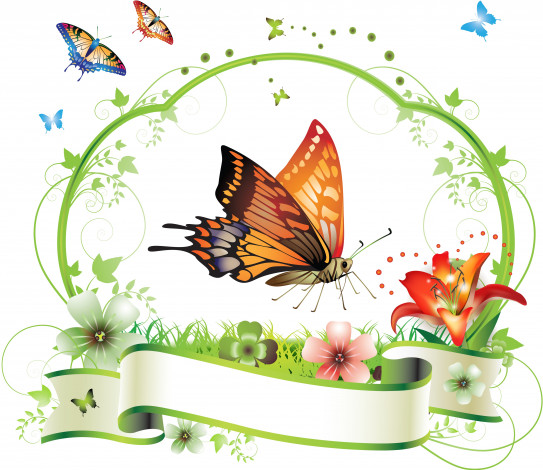 Обои картинки фото векторная графика, животные, цветы, фон, бабочка