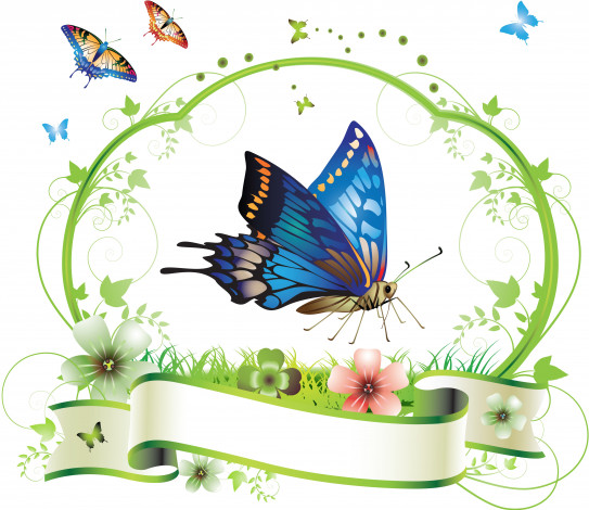 Обои картинки фото векторная графика, животные, фон, бабочка, цветы