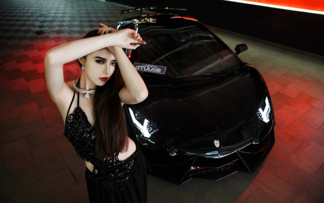 Обои картинки фото автомобили, авто с девушками, lamborghini, model, zhy, kiko, e-gt, lp988, dmc