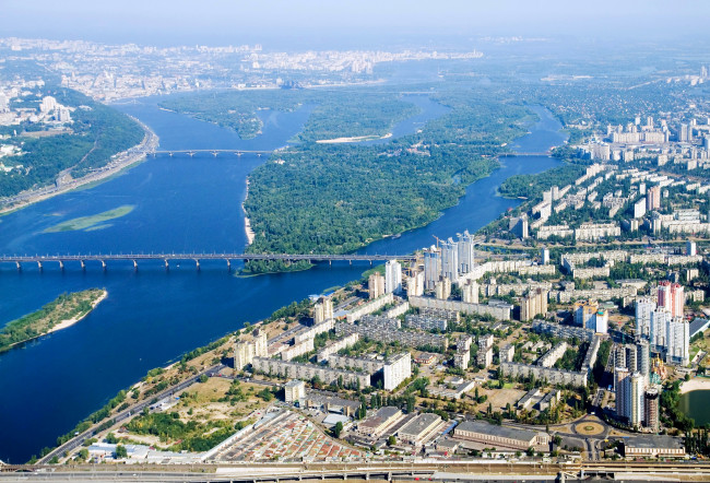 Обои картинки фото города, киев , украина, киев, панорама, дома, река, мосты