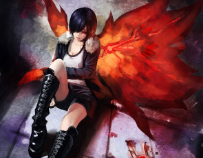 Картинка аниме tokyo+ghoul девушка крылья кровь kirishima touka tokyo ghoul gods арт