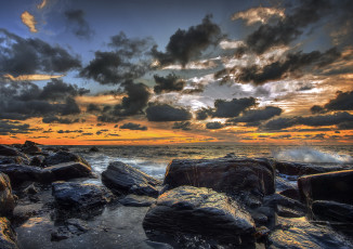 Картинка природа побережье камни море закат