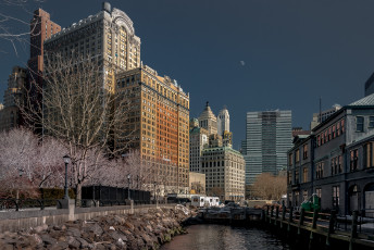 обоя battery park,  manhattan, города, нью-йорк , сша, водоем, набережная, высотки