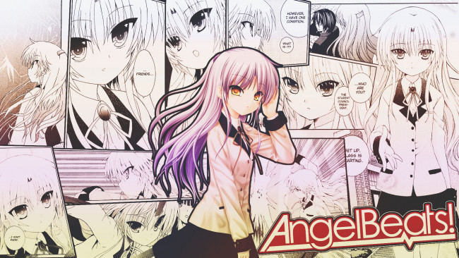 Обои картинки фото аниме, angel beats, фон, взгляд, девушка