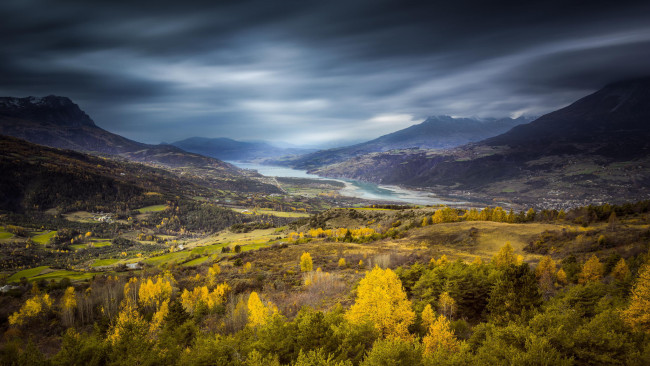 Обои картинки фото природа, пейзажи, осень, река, деревья, горы, лес