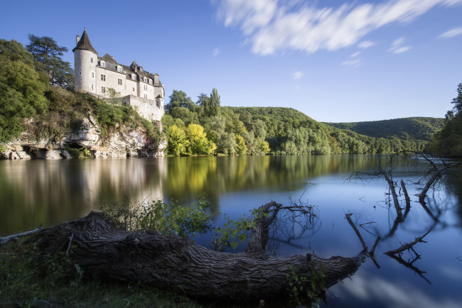 Обои картинки фото chateau de la treyne, города, - пейзажи, лес, река, замок