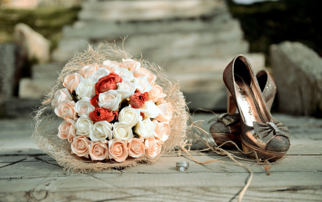 Обои картинки фото цветы, розы, свадебный, букет