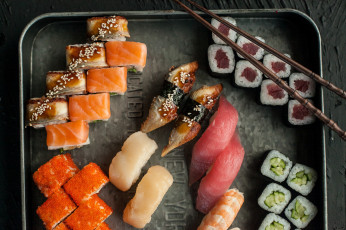 Картинка еда рыба +морепродукты +суши +роллы роллы лосось палочки вкусно рис