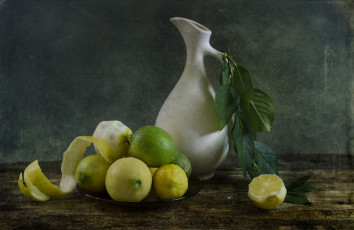 Картинка еда цитрусы лимон лайм кувшин ветка